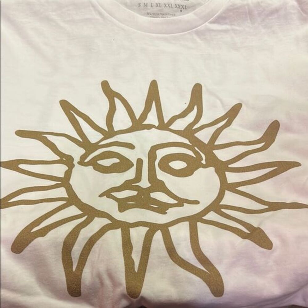 White T-Shirt with Gold Sun Design